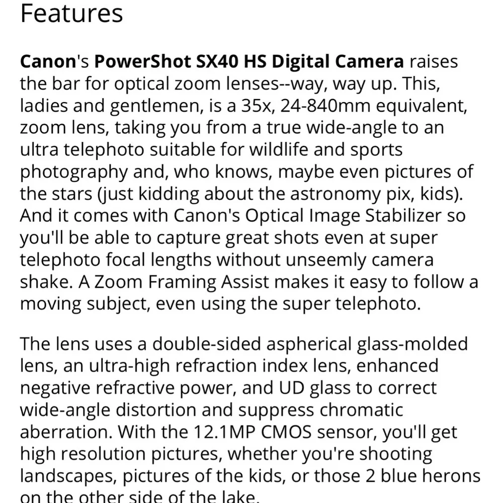 Canon SX40 HS Digital Camera in Black